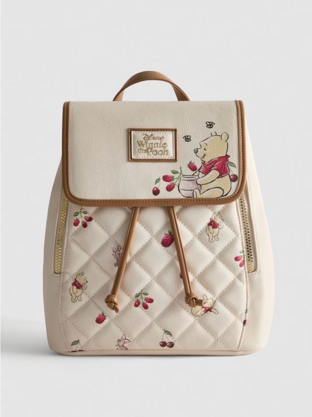 Disney Winnie the Pooh Cream Quilted Backpack with Strawberry Motif